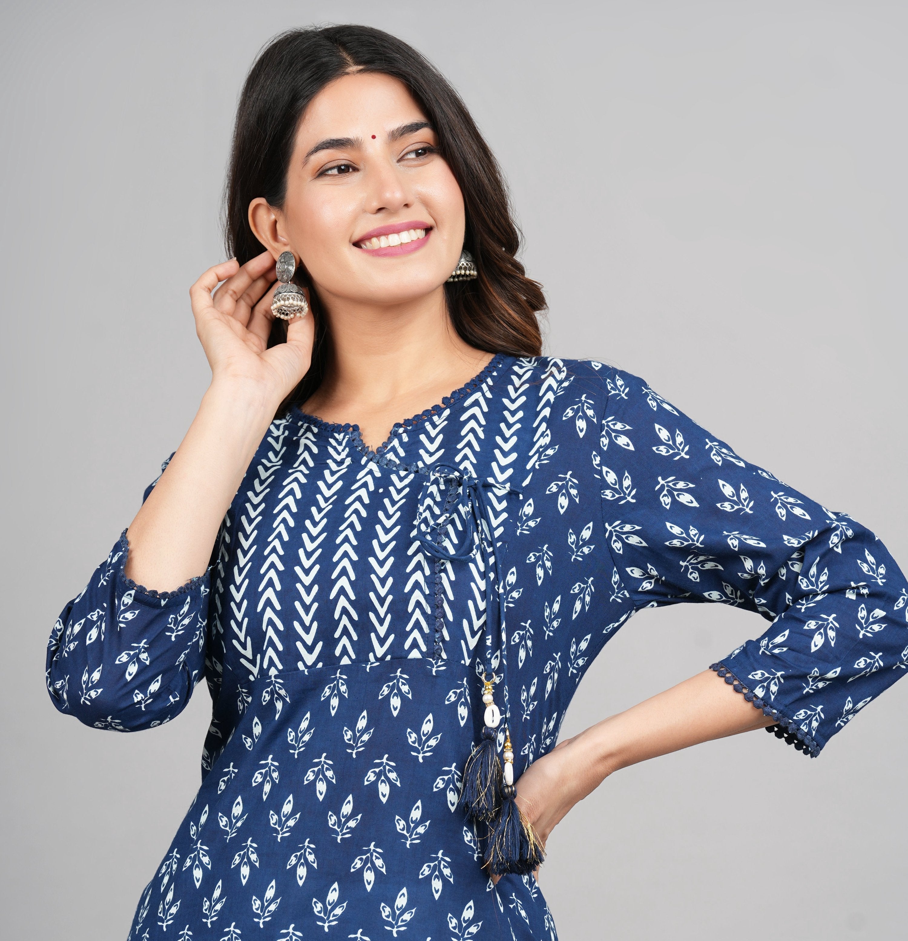 House of RP Women Cotton Blue Floral Print Straight Kurta | Grocsy