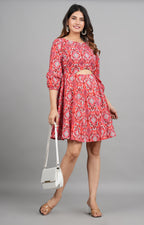 House of RP Women Cotton Red Fit and Flare Short Dress | Grocsy