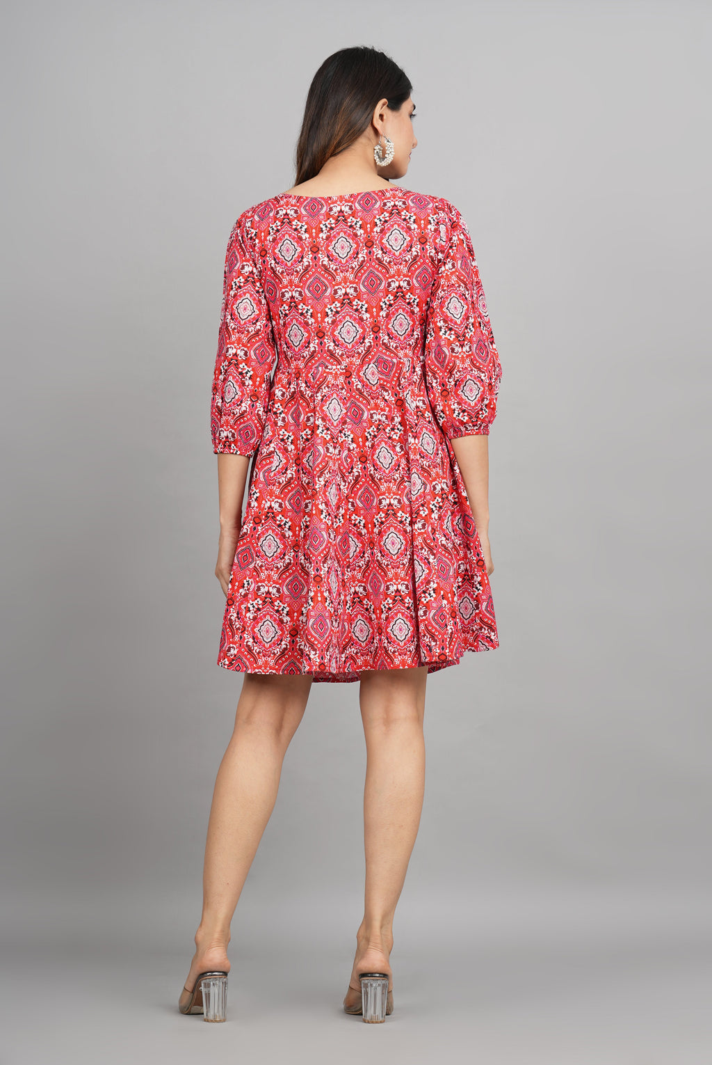 House of RP Women Cotton Red Fit and Flare Short Dress | Grocsy