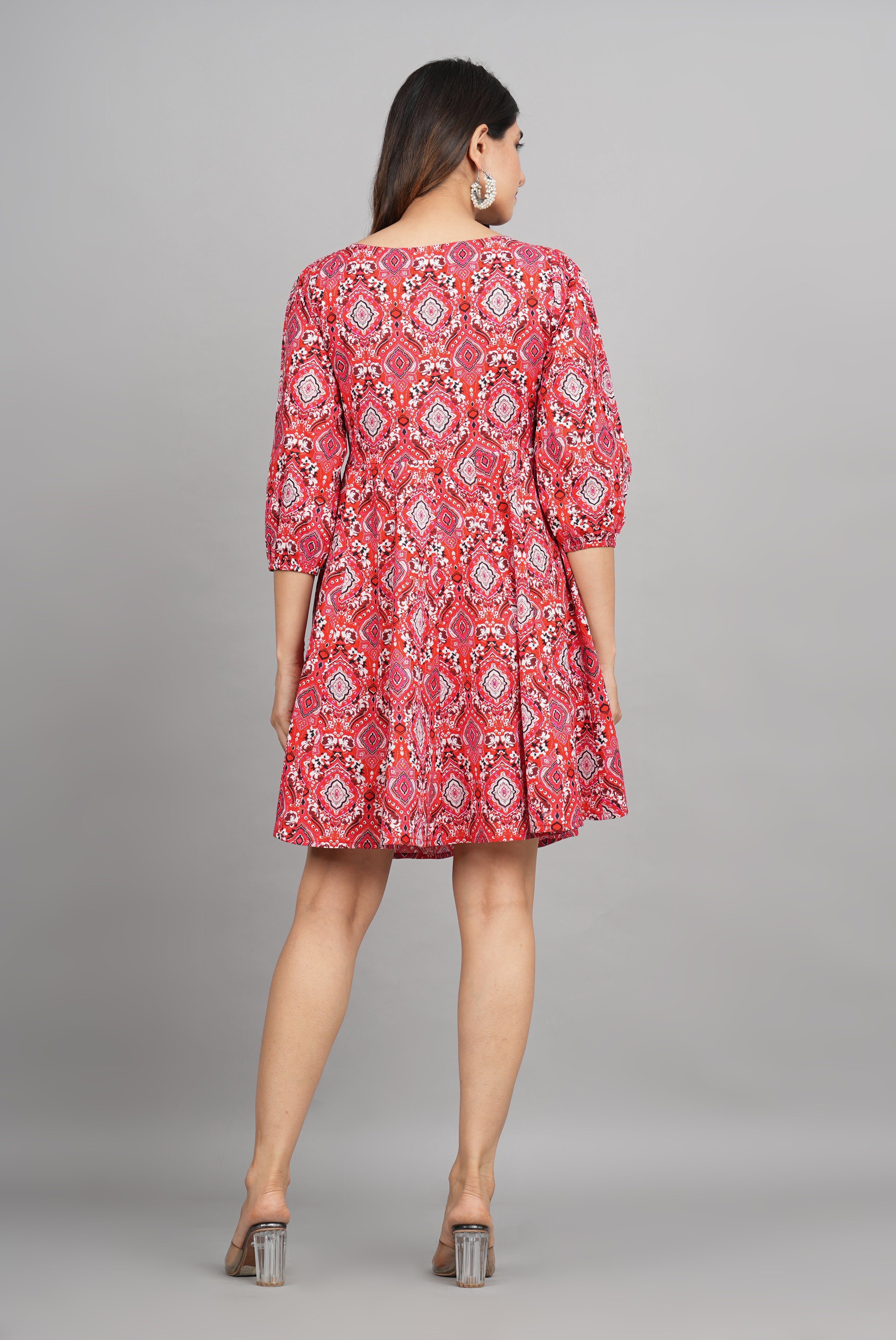 House of RP Women Cotton Red Fit and Flare Short Dress | Grocsy