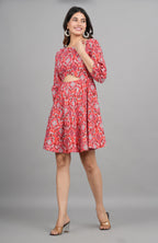 House of RP Women Cotton Red Fit and Flare Short Dress | Grocsy