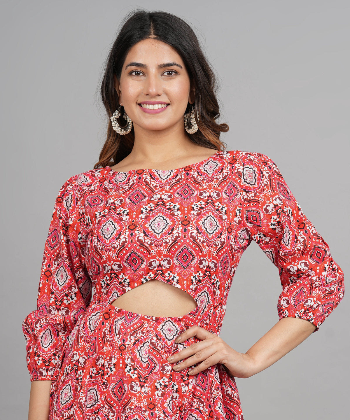 House of RP Women Cotton Red Fit and Flare Short Dress | Grocsy