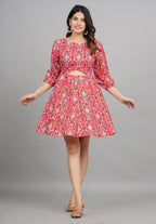 House of RP Women Cotton Red Fit and Flare Short Dress | Grocsy