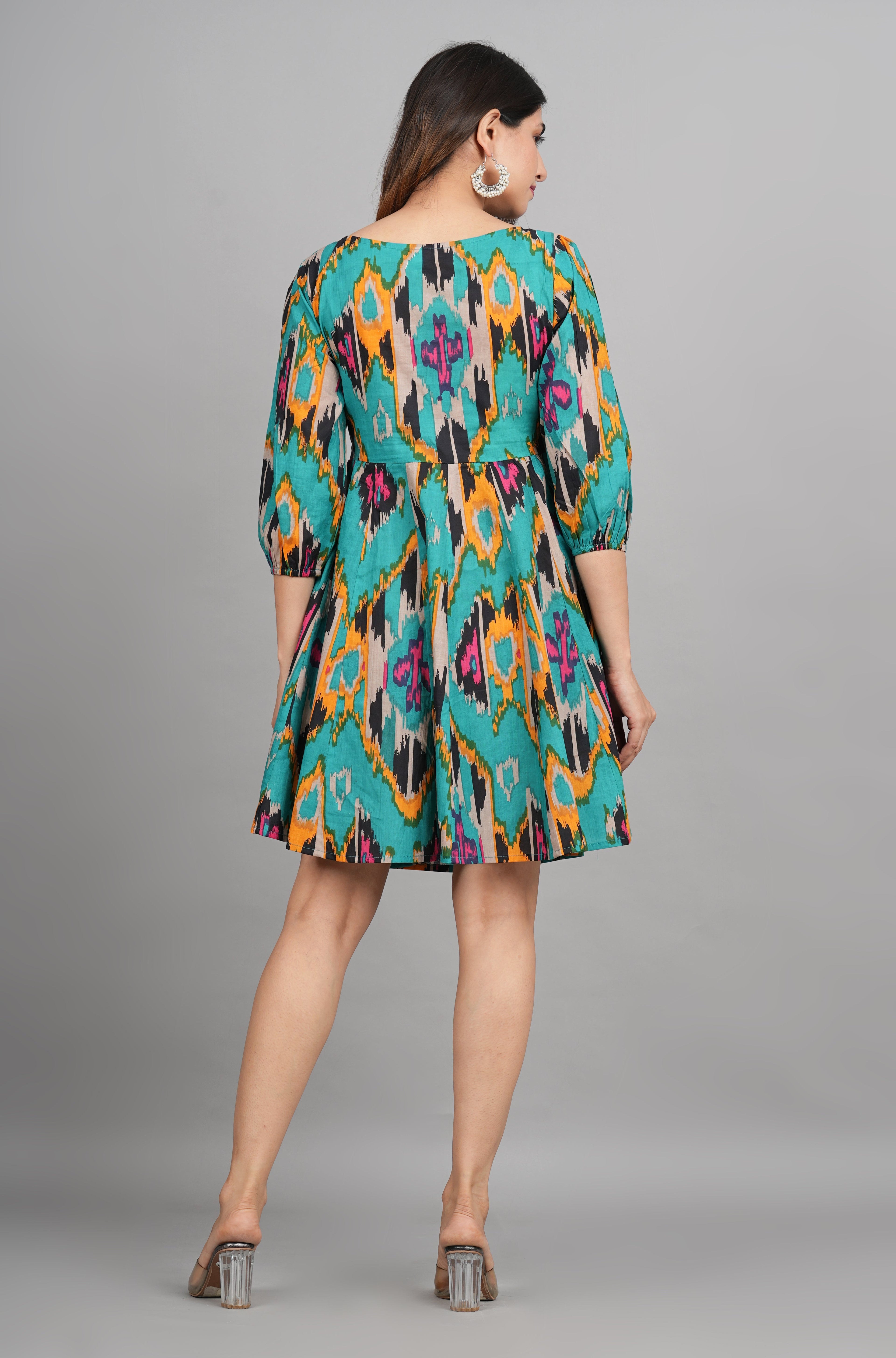 House of RP Women Cotton Green Fit and Flare Short Dress | Grocsy