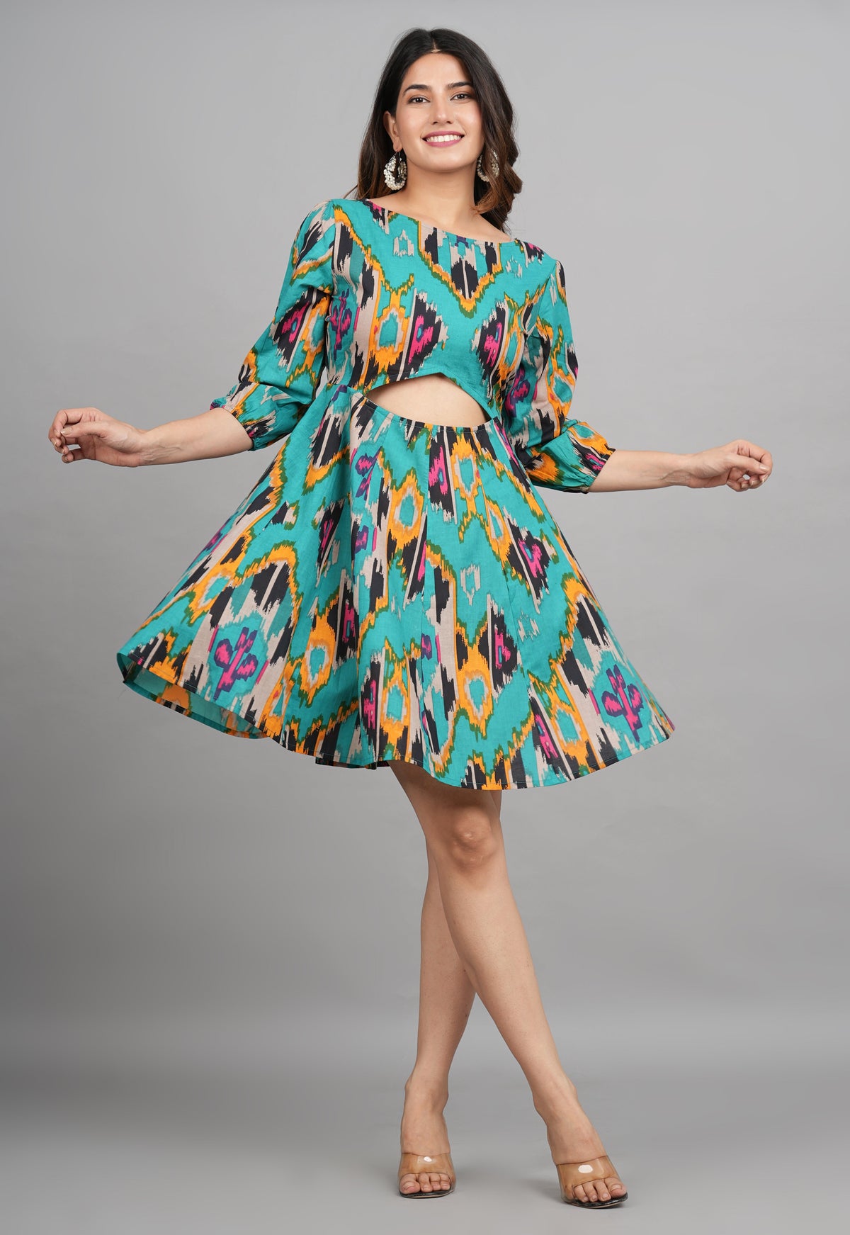 House of RP Women Cotton Green Fit and Flare Short Dress | Grocsy