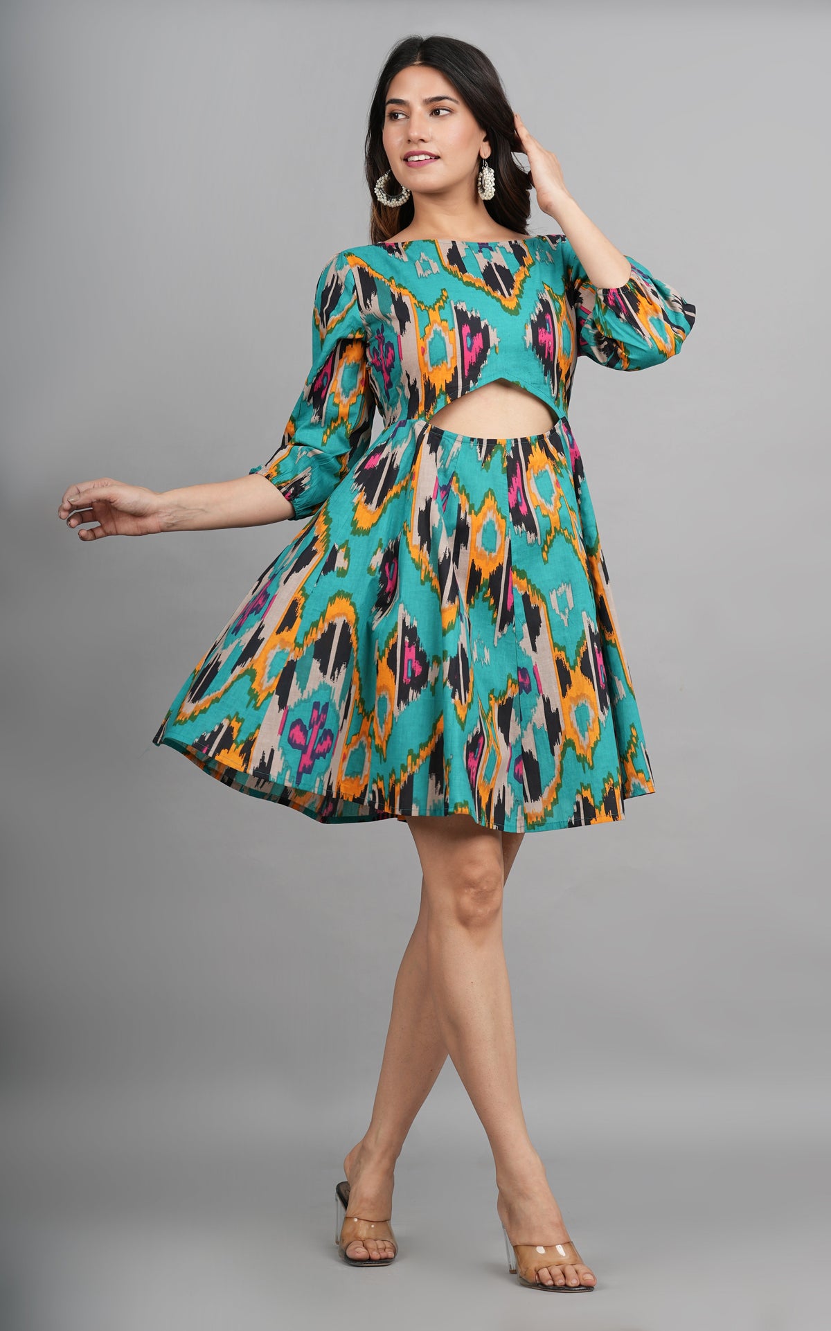 House of RP Women Cotton Green Fit and Flare Short Dress | Grocsy