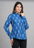 House of RP Women Light Blue Cotton Floral Print Casual Shirt | Grocsy