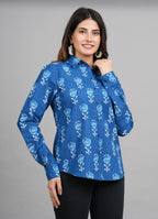 House of RP Women Light Blue Cotton Floral Print Casual Shirt | Grocsy