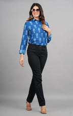 House of RP Women Light Blue Cotton Floral Print Casual Shirt | Grocsy