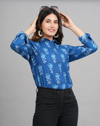 House of RP Women Light Blue Cotton Floral Print Casual Shirt | Grocsy