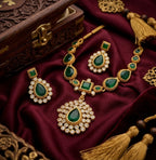 Jewel City Elegant Emerald Green & Gold-Plated Handcrafted Indian Bridal Jewelry Set - Necklace & Earrings | Grocsy