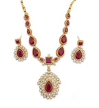 Jewel City Elegant Ruby & Gold-Plated Handcrafted Indian Bridal Jewelry Set - Necklace & Earrings | Grocsy