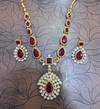 Jewel City Elegant Ruby & Gold-Plated Handcrafted Indian Bridal Jewelry Set - Necklace & Earrings | Grocsy