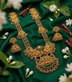 Jewel City Stunning Gold-Plated Temple Jewelry Set with Emeralds | Traditional Haram & Jhumkas | Bridal & Festival Wear | Grocsy