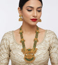 Jewel City Stunning Gold-Plated Temple Jewelry Set with Emeralds | Traditional Haram & Jhumkas | Bridal & Festival Wear | Grocsy