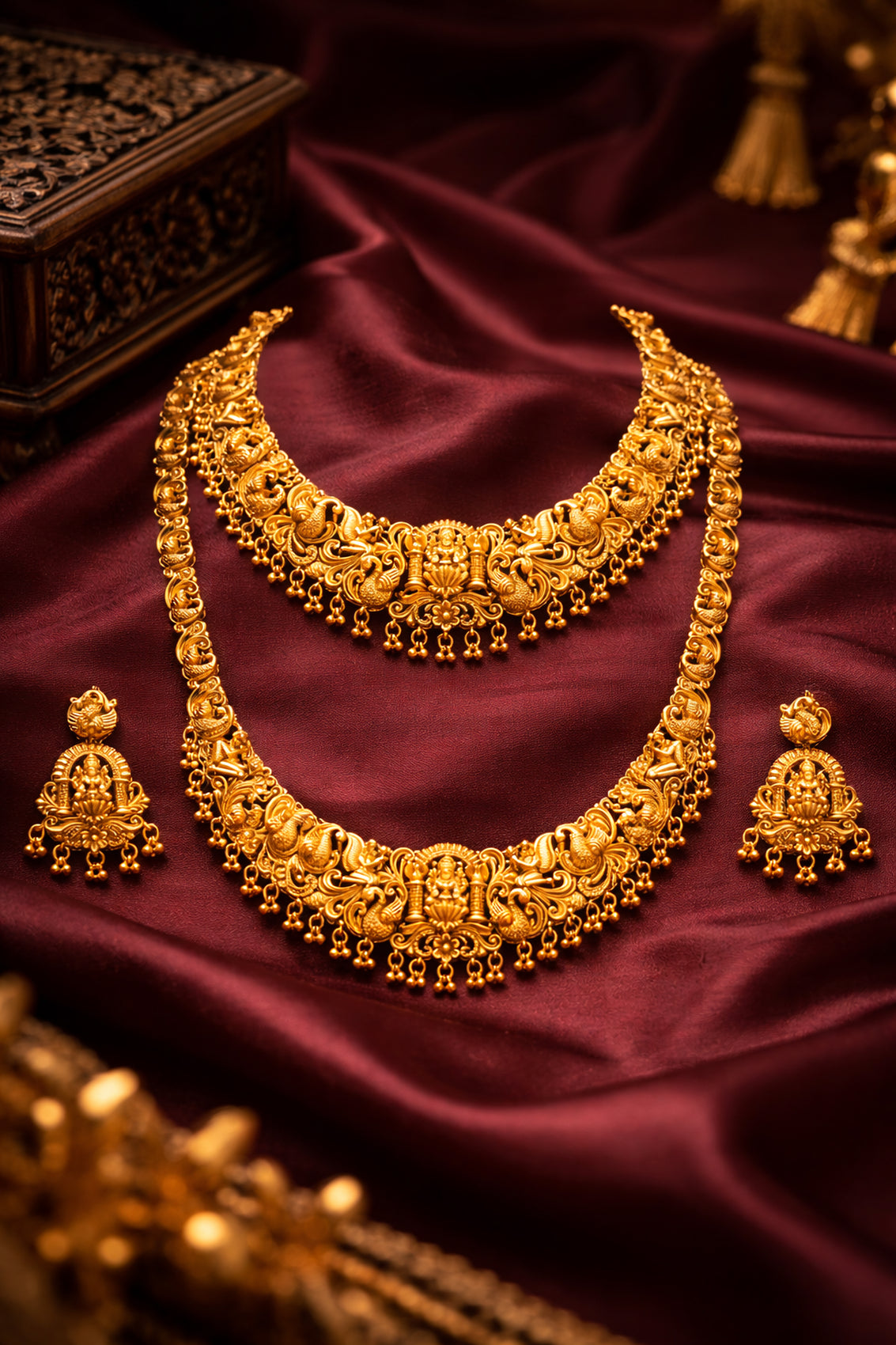 Jewel City Handcrafted Traditional Gold-Plated Temple Jewelry Set | Ethnic Bridal Lakshmi Necklace & Earrings for Women | Grocsy