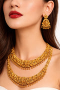 Jewel City Handcrafted Traditional Gold-Plated Temple Jewelry Set | Ethnic Bridal Lakshmi Necklace & Earrings for Women | Grocsy