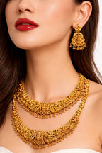Jewel City Handcrafted Traditional Gold-Plated Temple Jewelry Set | Ethnic Bridal Lakshmi Necklace & Earrings for Women | Grocsy