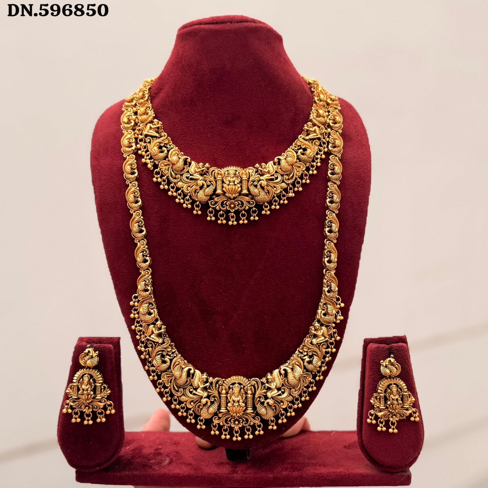 Jewel City Handcrafted Traditional Gold-Plated Temple Jewelry Set | Ethnic Bridal Lakshmi Necklace & Earrings for Women | Grocsy