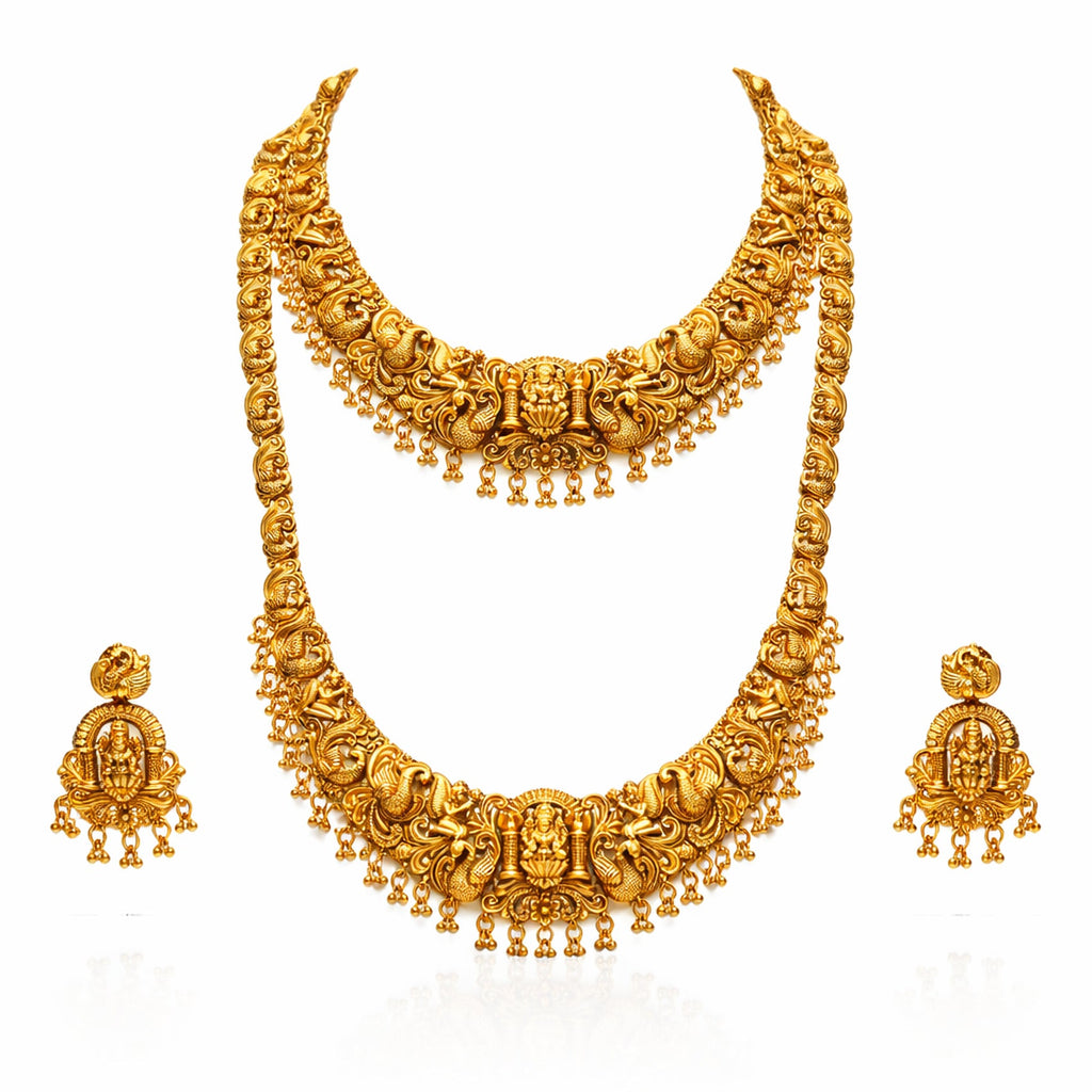 Jewel City Handcrafted Traditional Gold-Plated Temple Jewelry Set | Ethnic Bridal Lakshmi Necklace & Earrings for Women | Grocsy