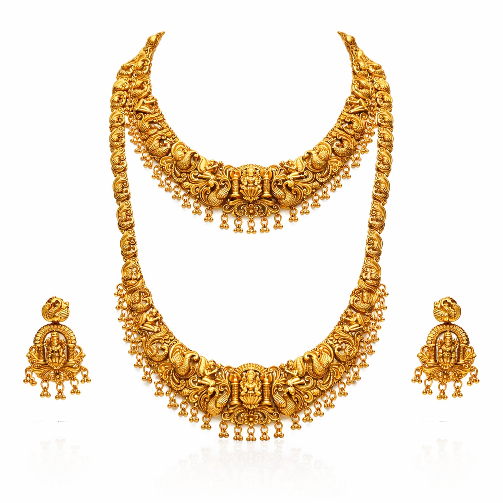 Jewel City Handcrafted Traditional Gold-Plated Temple Jewelry Set | Ethnic Bridal Lakshmi Necklace & Earrings for Women | Grocsy