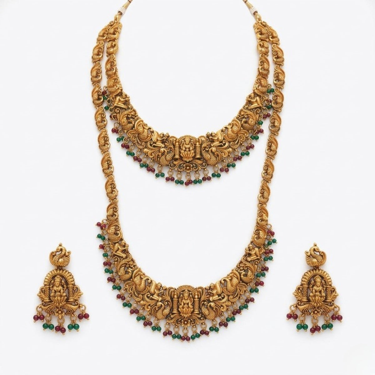 Jewel City Handcrafted Traditional Gold-Plated Temple Jewelry Set | Ethnic Bridal Lakshmi Necklace & Earrings for Women | Grocsy