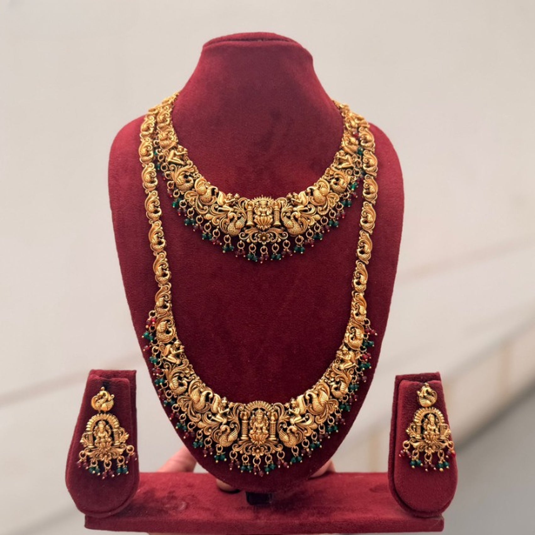 Jewel City Handcrafted Traditional Gold-Plated Temple Jewelry Set | Ethnic Bridal Lakshmi Necklace & Earrings for Women | Grocsy