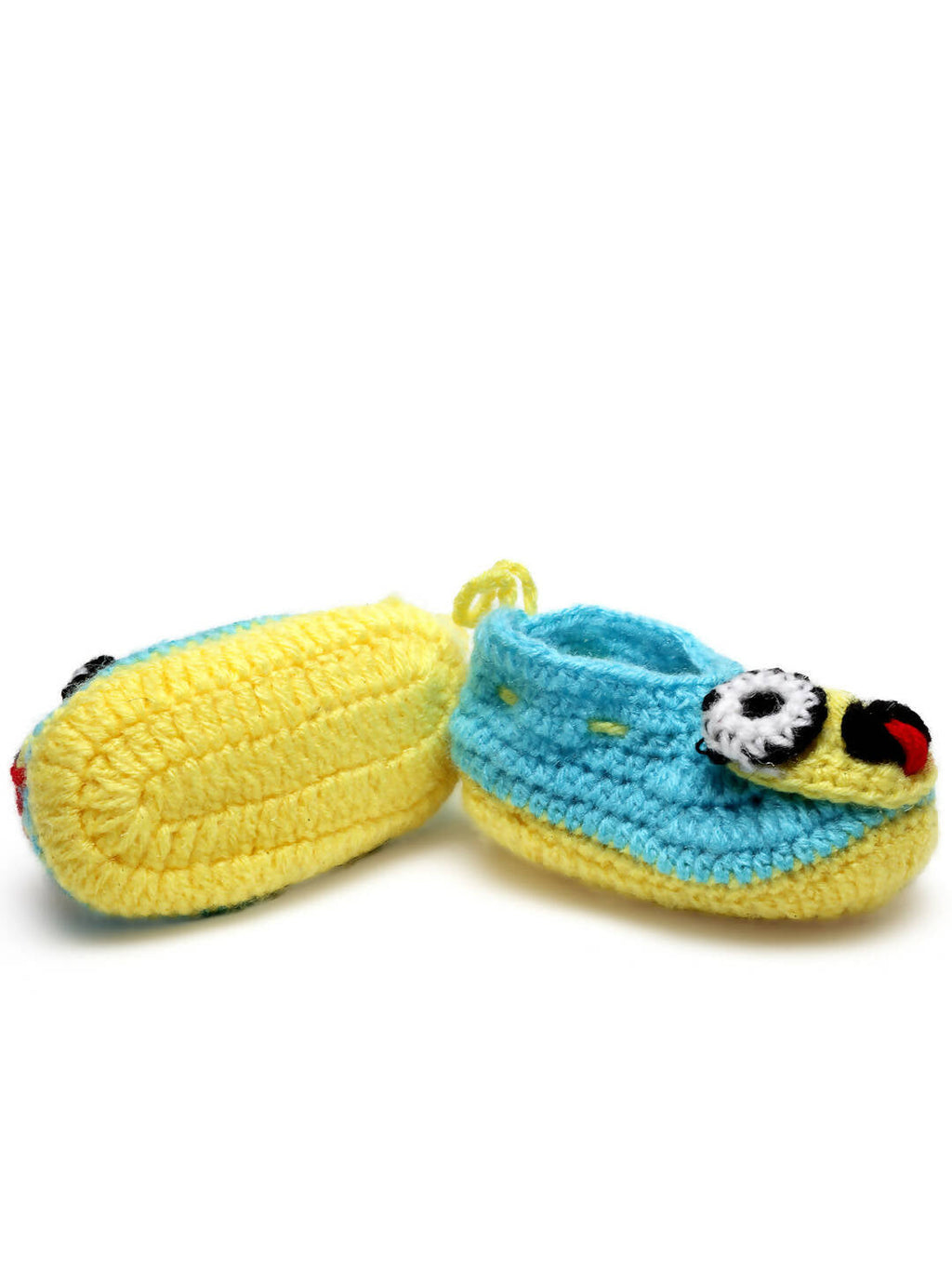 Chutput Kids Woollen Hand Knitted Smile Face Booties - Blue | Grocsy