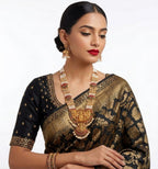 Jewel City Exquisite Temple Jewelry: Handcrafted Gold-Plated Long Pearl Necklace Set with Goddess Pendant & Jhumkas | Grocsy