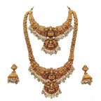 Jewel City Antique Gold-Plated Traditional Indian Temple Haram & Choker Set with Jhumka Earrings - Statement Bridal Jewelry | Grocsy