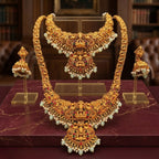 Jewel City Antique Gold-Plated Traditional Indian Temple Haram & Choker Set with Jhumka Earrings - Statement Bridal Jewelry | Grocsy