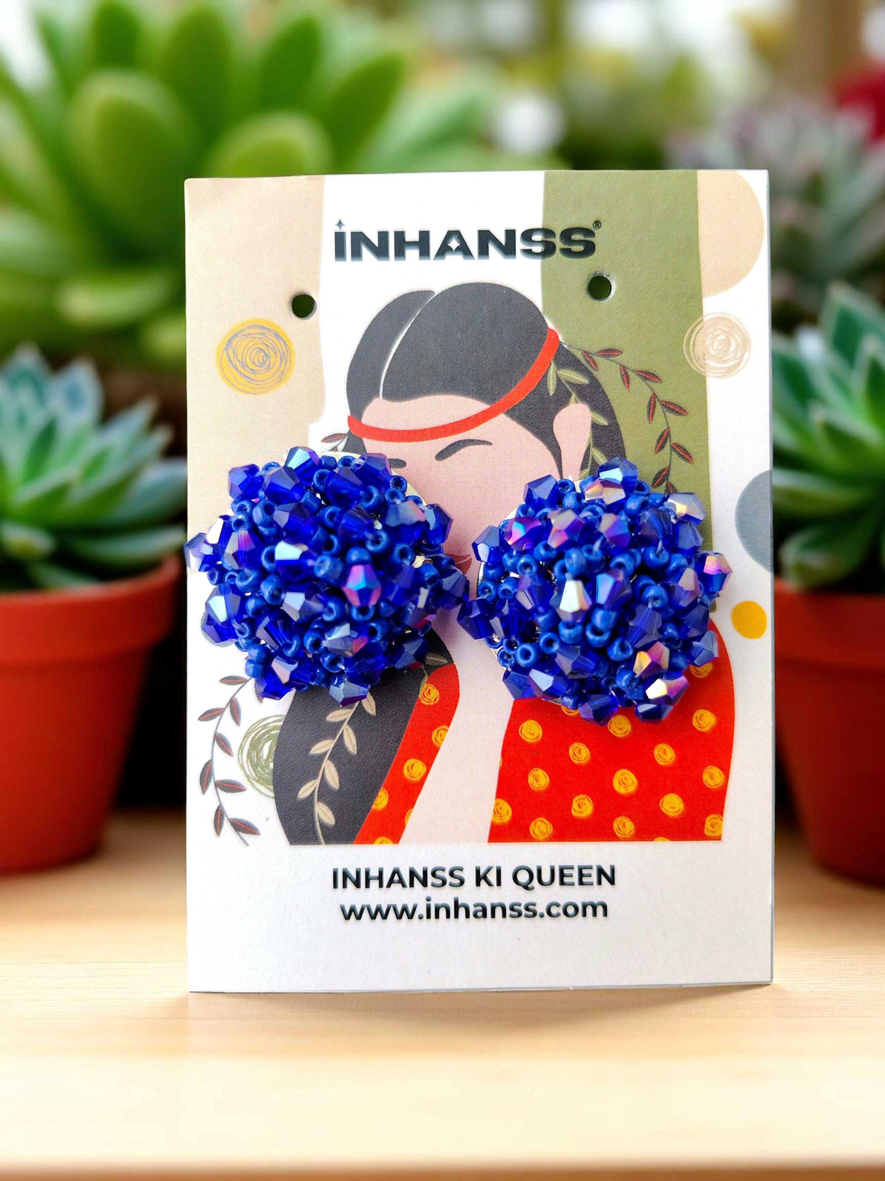 Inhanns Small Statement Studs Earrings - Blue | Grocsy
