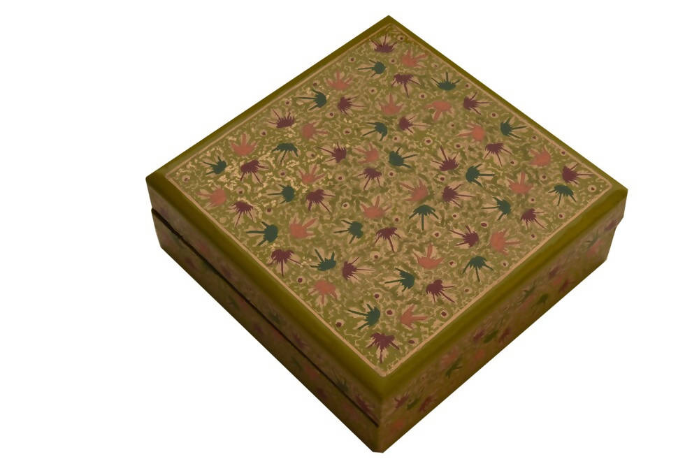Nizalia Chinar Leaf Embossed Sea Green Paper Mache Square Coasters | Grocsy