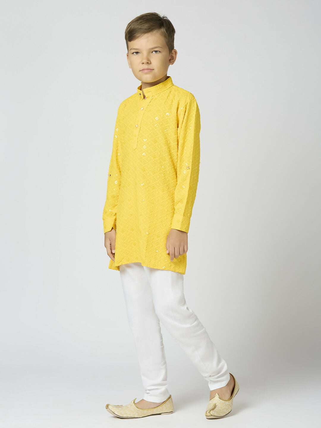 Joban Fashion Kids Island Full Sleeves Cotton Kurta and Pyjama Set with Sequin work - Yellow | Grocsy