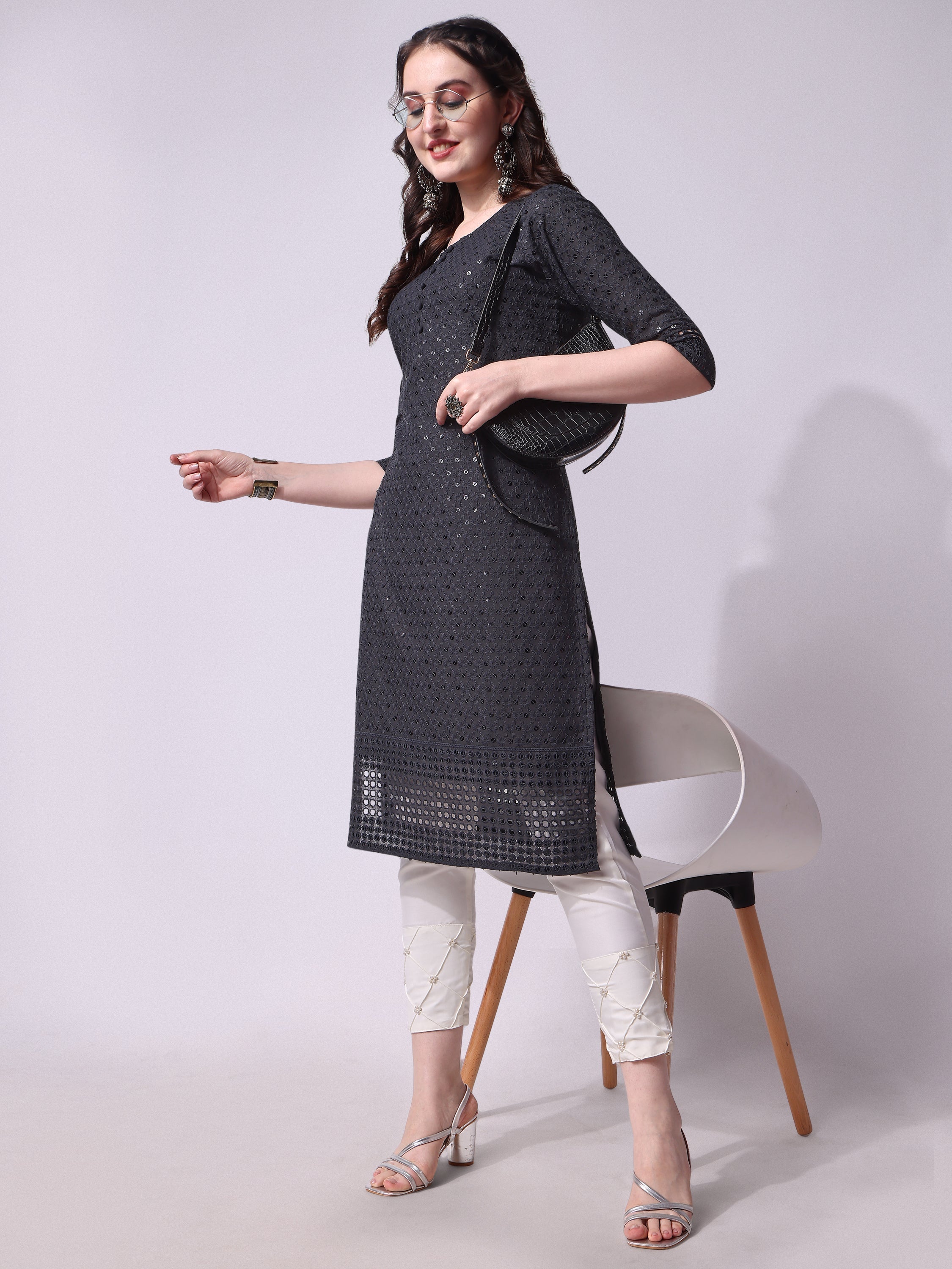 Embroidered Kurta With Pant, Multicolor - Hiral Fashion | Grocsy