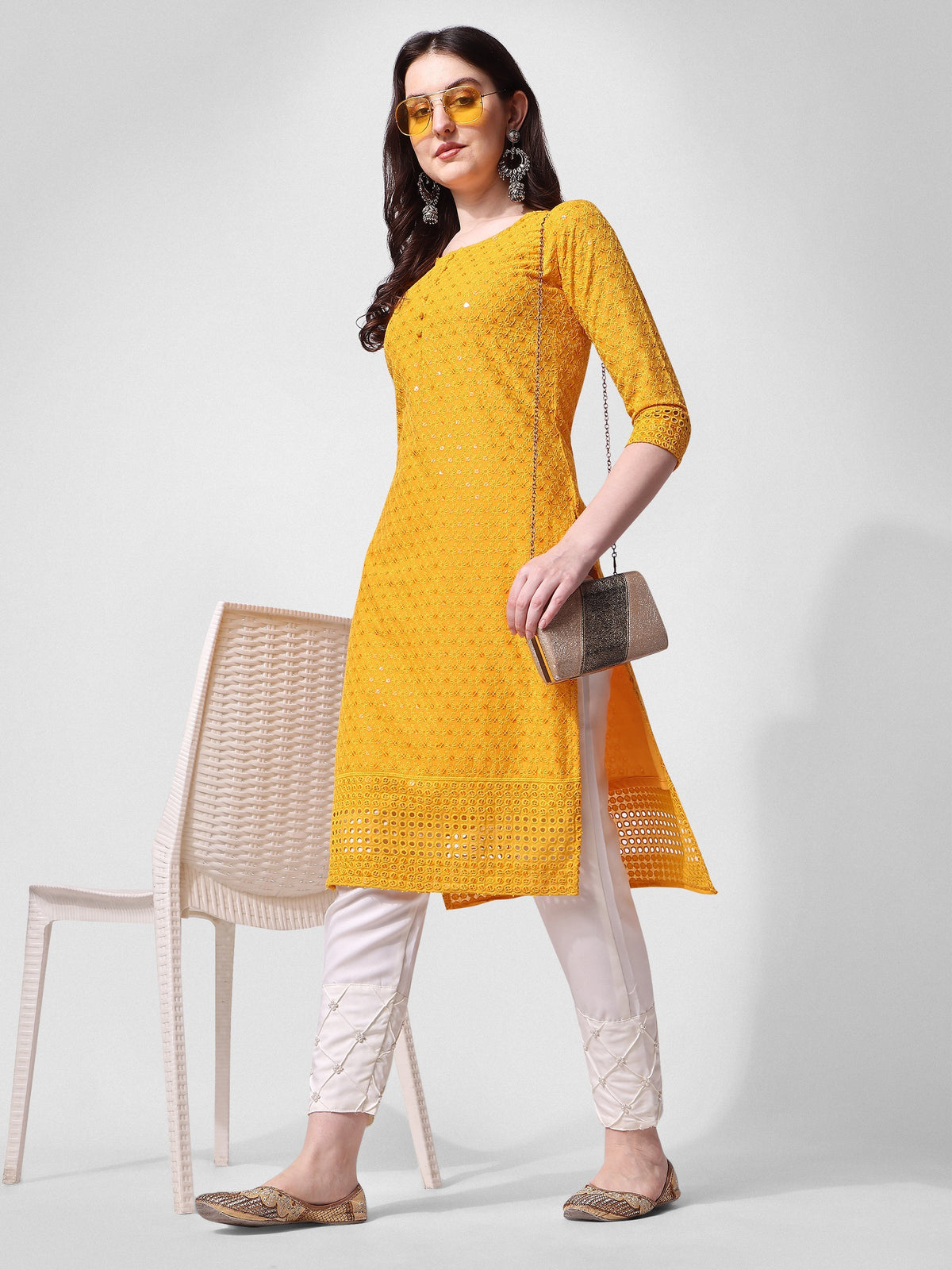Embroidered Kurta With Pant, Multicolor - Hiral Fashion | Grocsy
