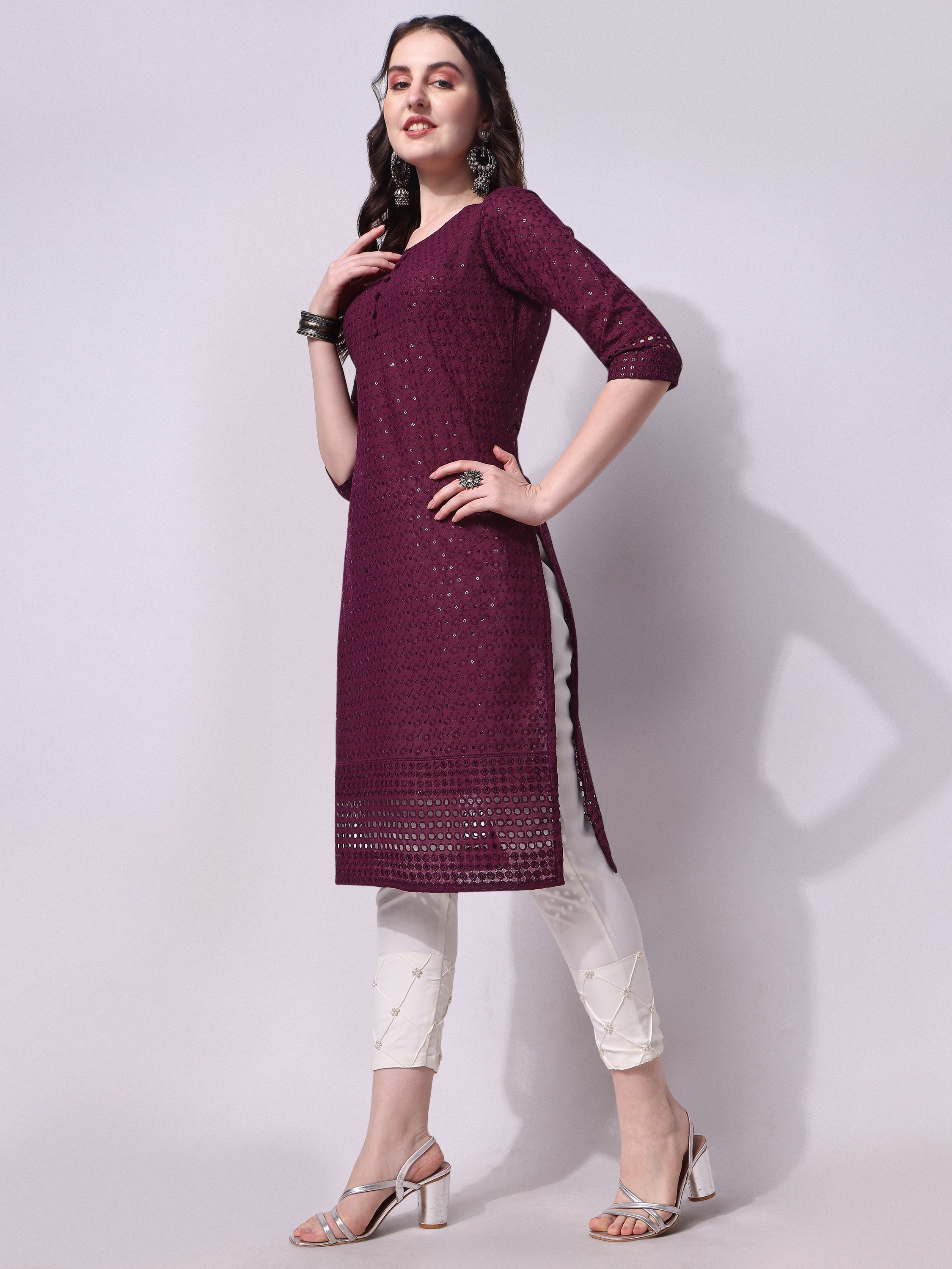 Embroidered Kurta With Pant, Multicolor - Hiral Fashion | Grocsy