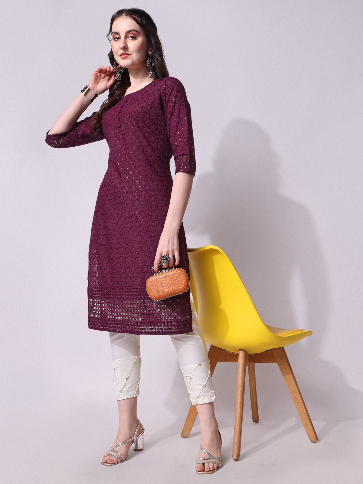 Embroidered Kurta With Pant, Multicolor - Hiral Fashion | Grocsy