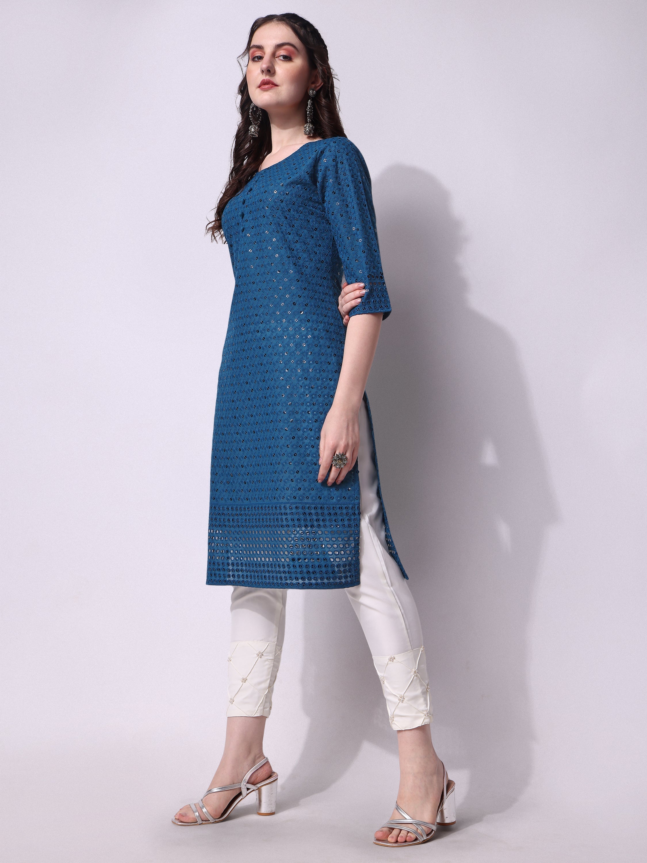 Embroidered Kurta With Pant, Multicolor - Hiral Fashion | Grocsy