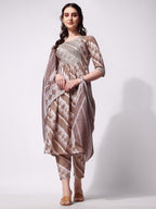 Nayra Cut Embroidered Kurta With Pant And Dupatta Set, Multicolor - Hiral Fashion | Grocsy