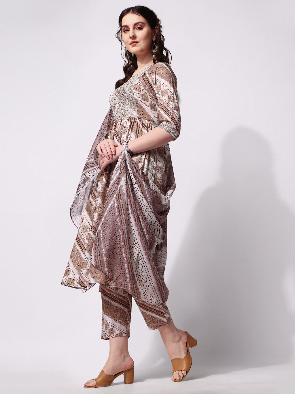 Nayra Cut Embroidered Kurta With Pant And Dupatta Set, Multicolor - Hiral Fashion | Grocsy