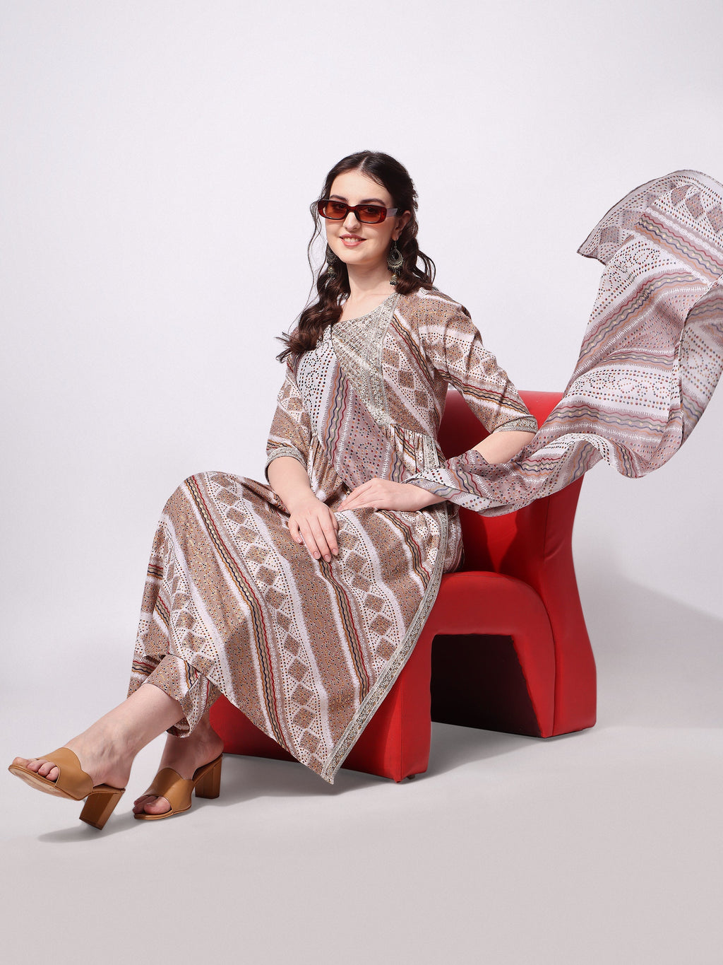 Nayra Cut Embroidered Kurta With Pant And Dupatta Set, Multicolor - Hiral Fashion | Grocsy