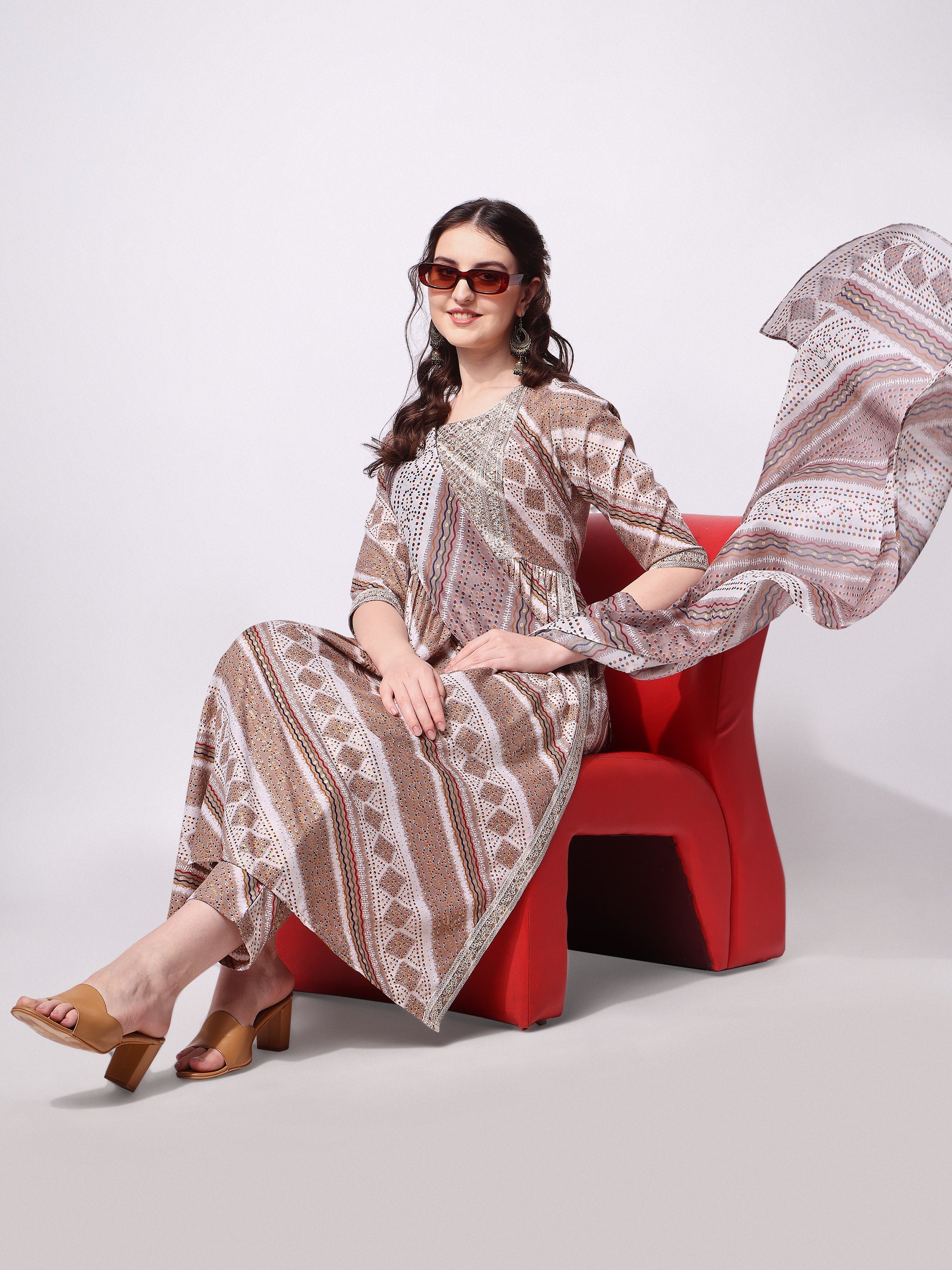 Nayra Cut Embroidered Kurta With Pant And Dupatta Set, Multicolor - Hiral Fashion | Grocsy