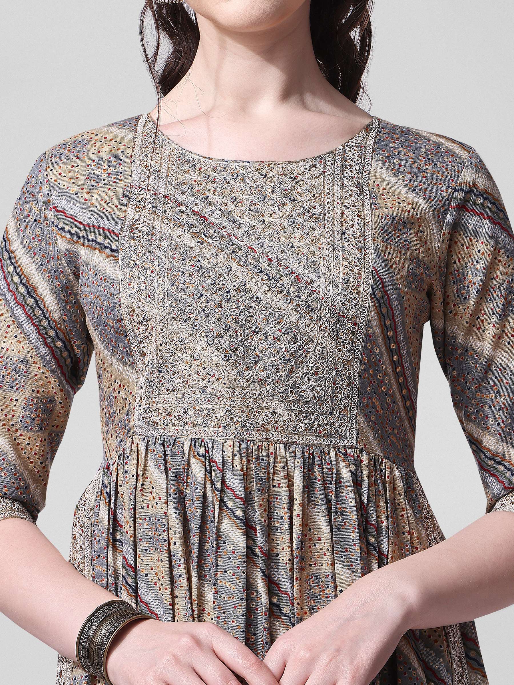 Nayra Cut Embroidered Kurta With Pant And Dupatta Set, Multicolor - Hiral Fashion | Grocsy