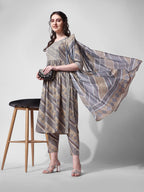 Nayra Cut Embroidered Kurta With Pant And Dupatta Set, Multicolor - Hiral Fashion | Grocsy