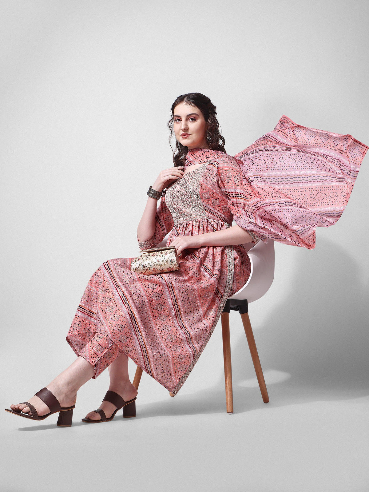 Nayra Cut Embroidered Kurta With Pant And Dupatta Set, Multicolor - Hiral Fashion | Grocsy