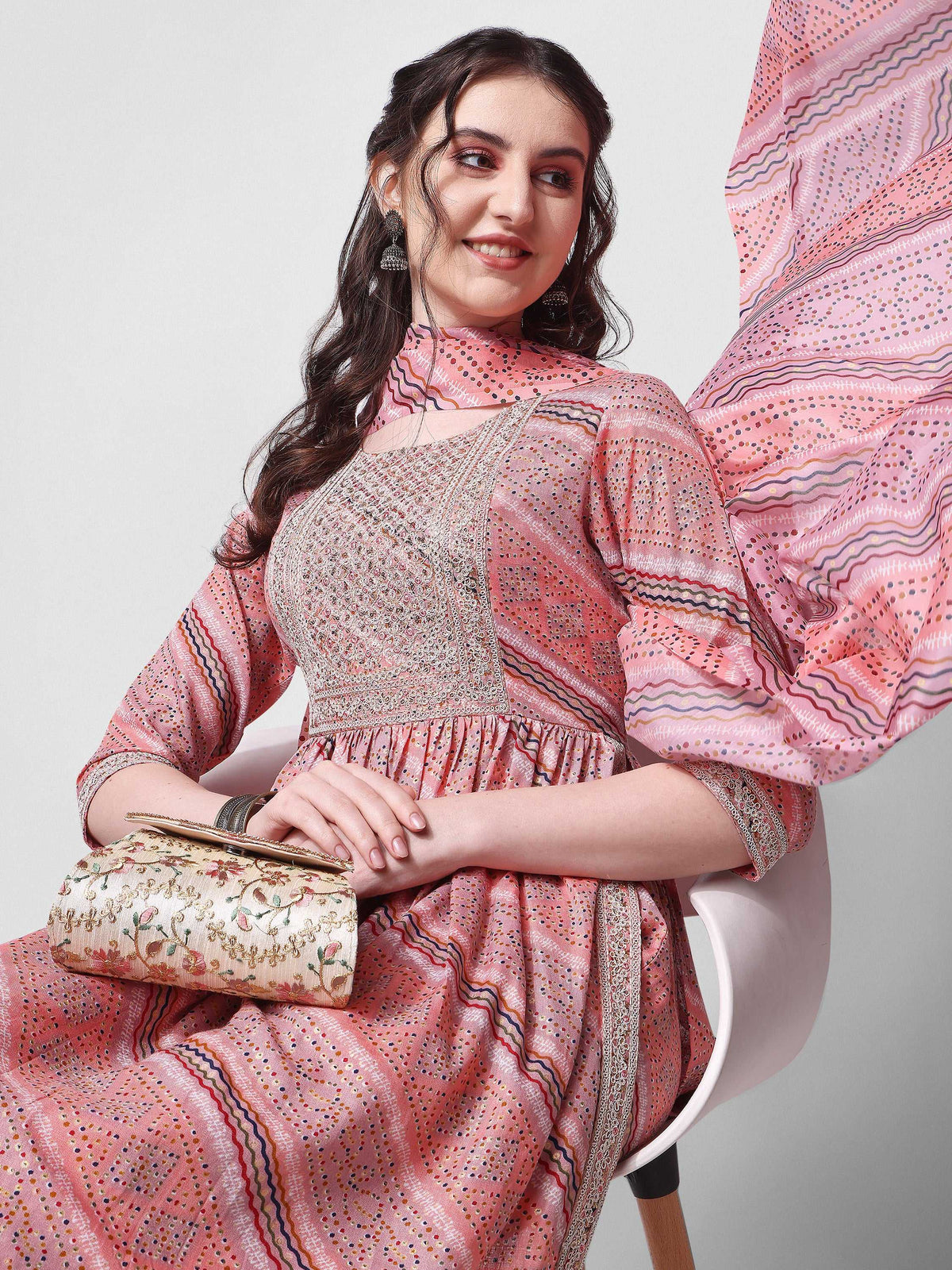 Nayra Cut Embroidered Kurta With Pant And Dupatta Set, Multicolor - Hiral Fashion | Grocsy