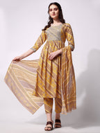 Nayra Cut Embroidered Kurta With Pant And Dupatta Set, Multicolor - Hiral Fashion | Grocsy