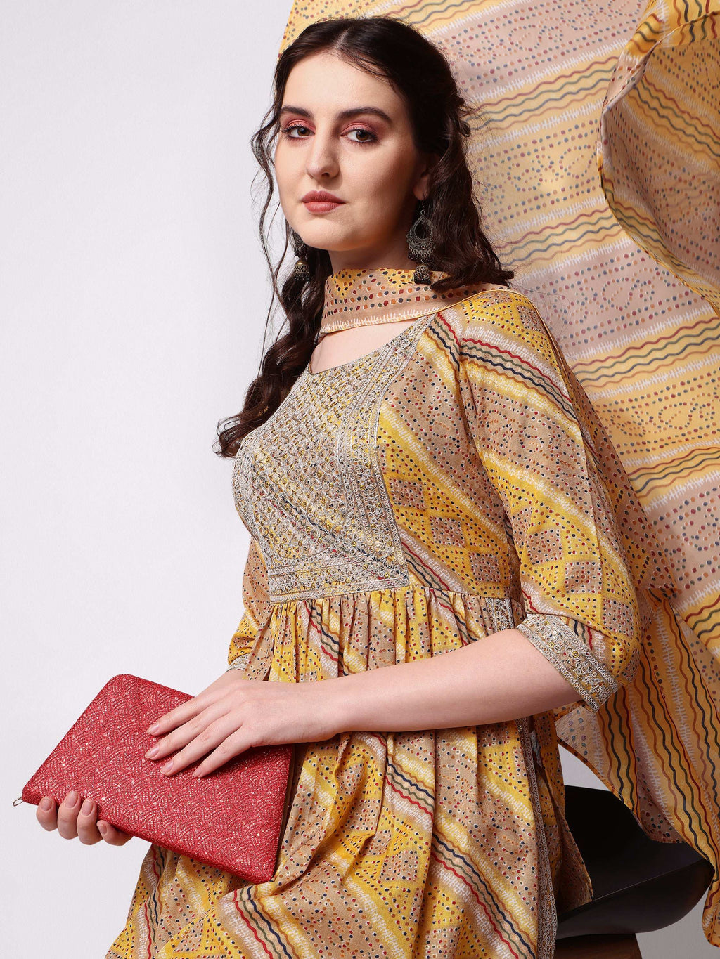 Nayra Cut Embroidered Kurta With Pant And Dupatta Set, Multicolor - Hiral Fashion | Grocsy
