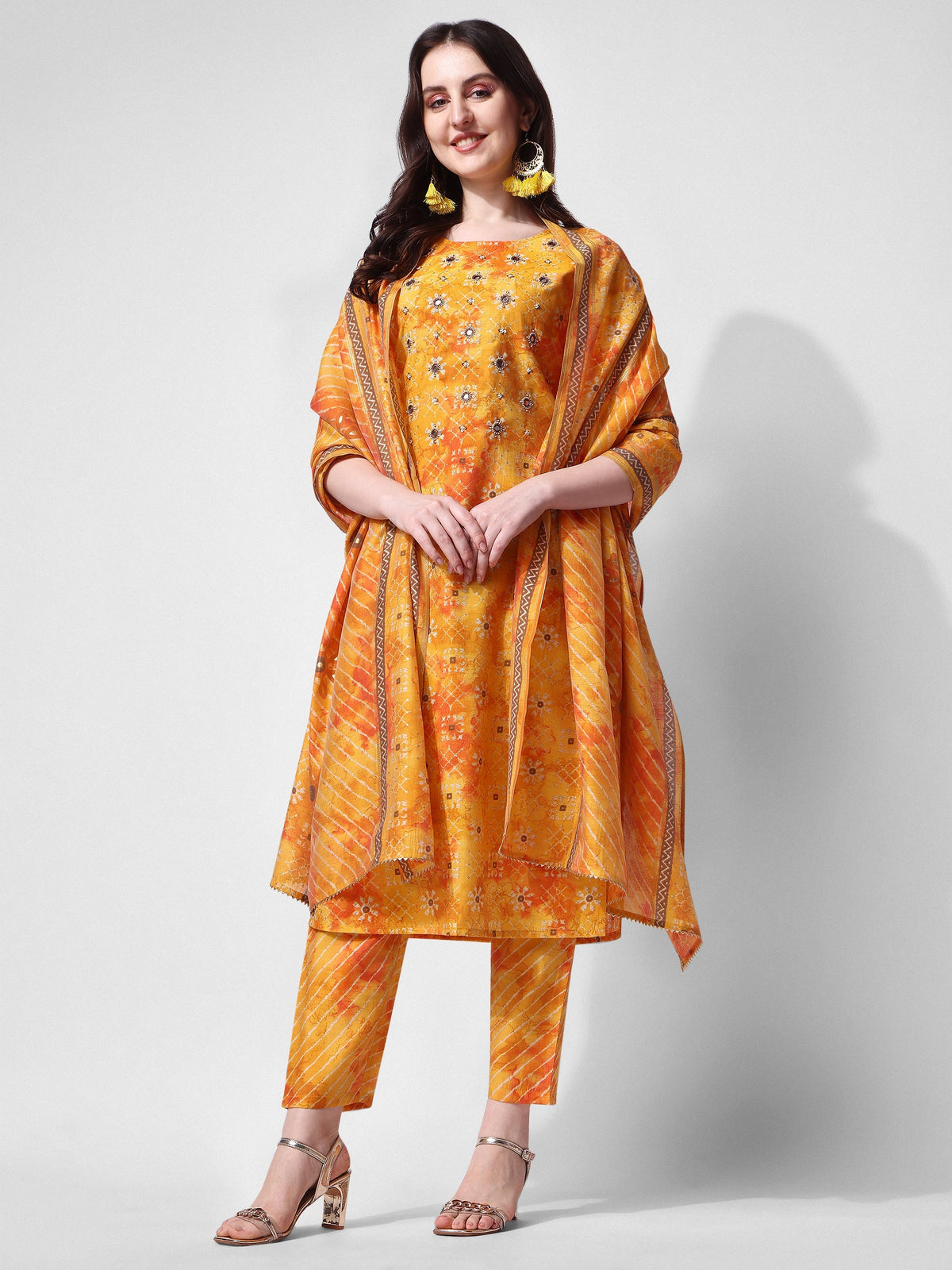 Printed & Embroidered Kurta With Pant & Dupatta Set, Multicolor - Hiral Fashion | Grocsy